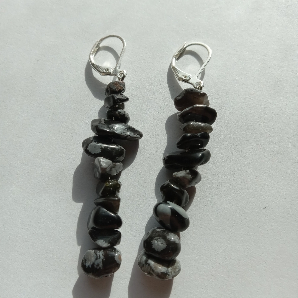 Black and gray stone chip earrings boho bohemian western hippie bohochic